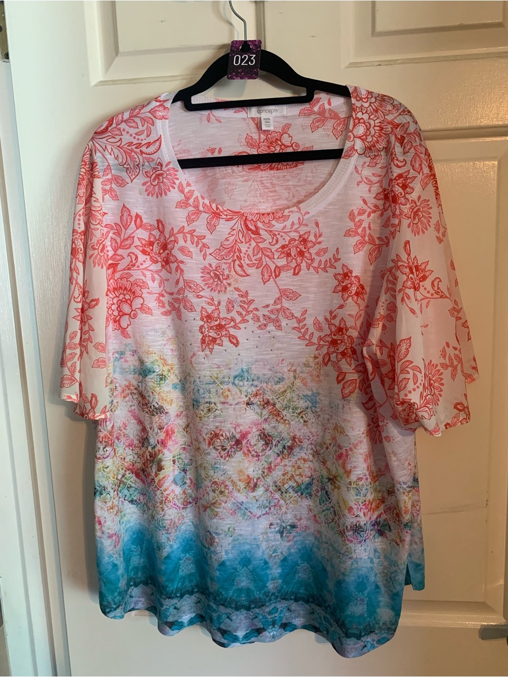 Floral Ombre Short Sleeve Tunic - Coral & Teal